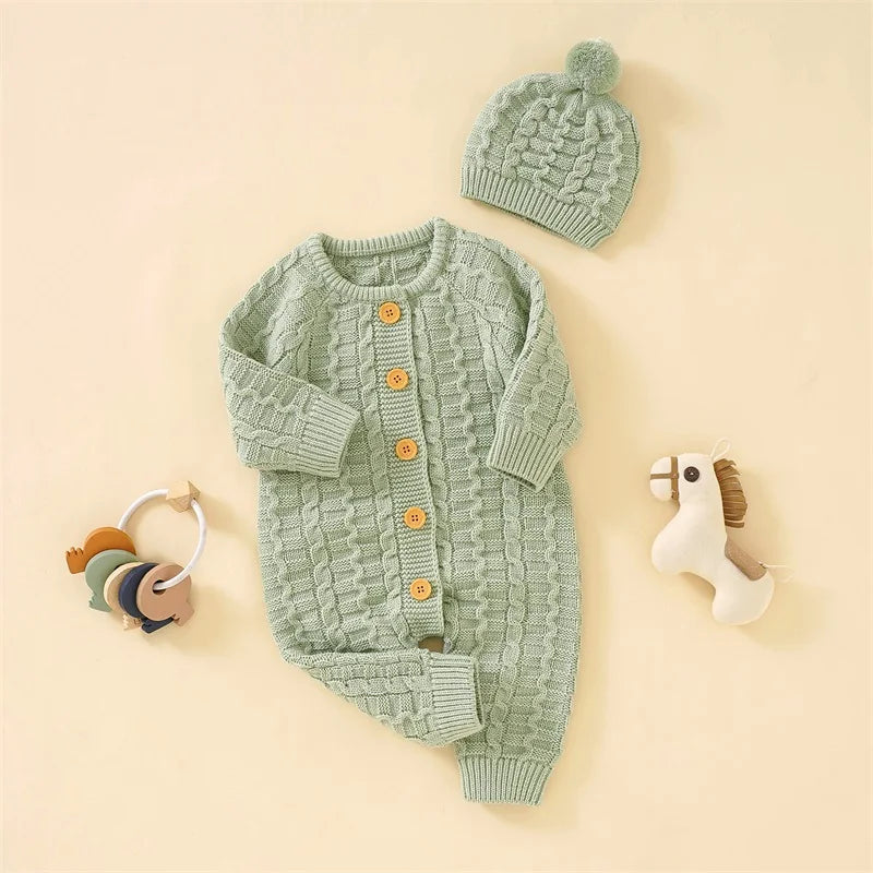 095-Rompers Tricoté avec Bonnet pour Bébé - Élégance et Confort pour les Petits