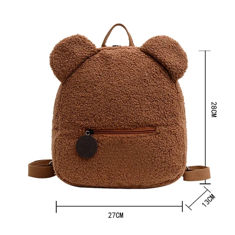 889B-Sac à Dos Mignon en Laine d'Agneau avec Oreilles d'Ours – Petit Sac Doux pour Filles