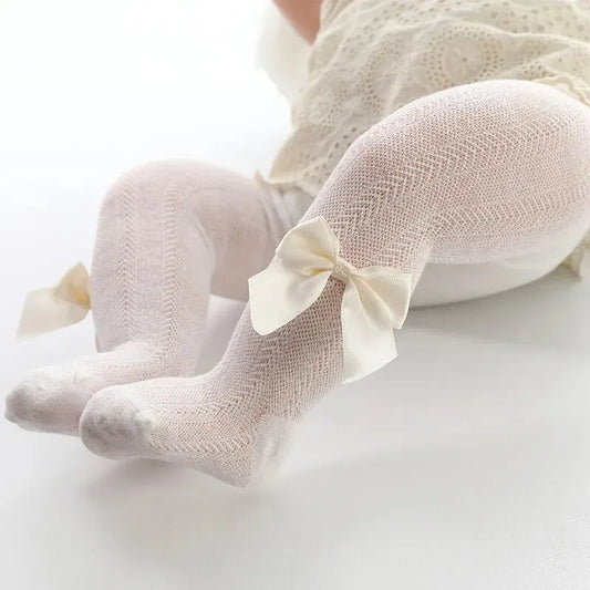 278-Collants Bébé Filles avec Nœud en Dentelle - Élégance et Confort pour Toutes les Saisons