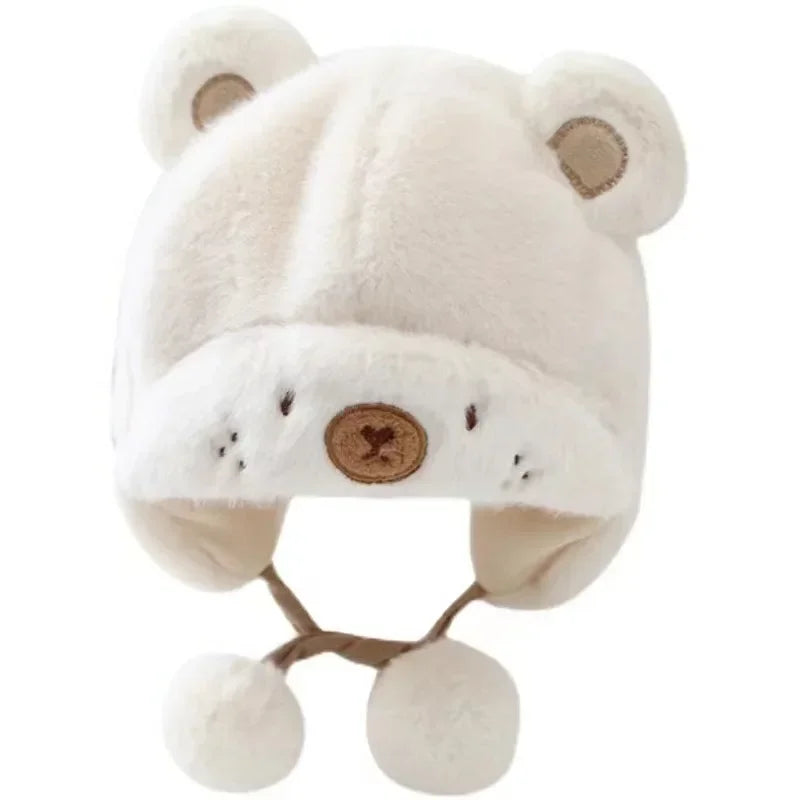 268-Bonnet Hiver Douillet Bébé avec Protection Oreilles et Pompon