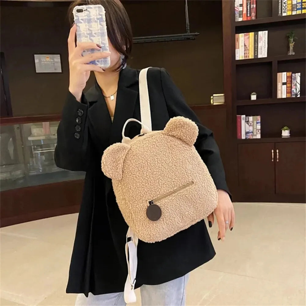 889B-Sac à Dos Mignon en Laine d'Agneau avec Oreilles d'Ours – Petit Sac Doux pour Filles