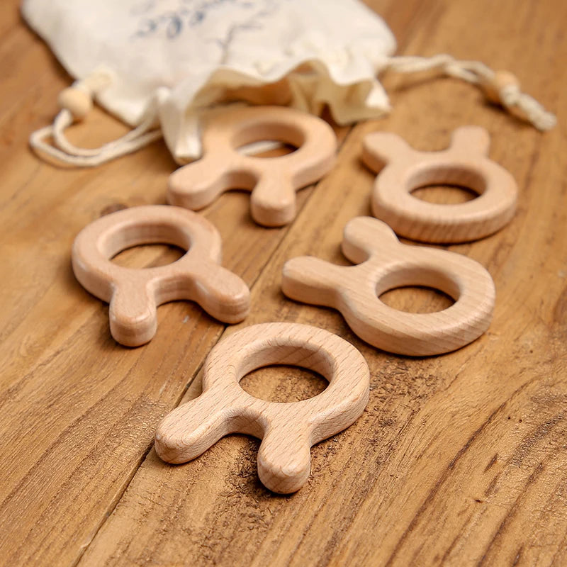 356-Cinq PCS Jouets en Bois à Mordre - Cadeau de Biberon en Bois Naturel