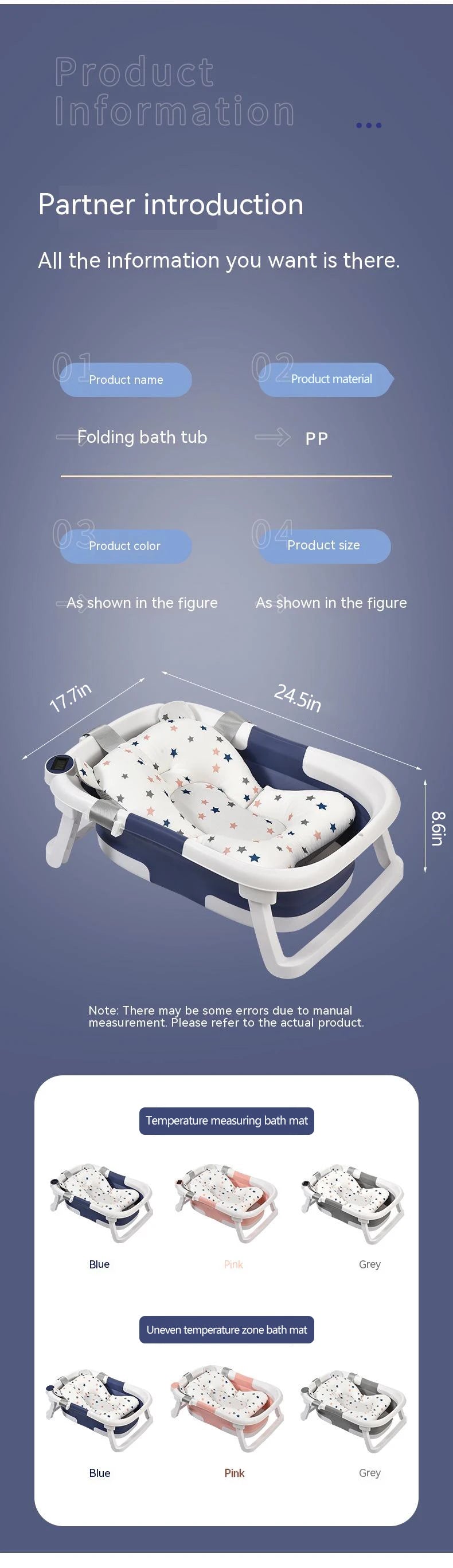 484B-Baignoire Pliante en Silicone pour Bébé – Système de Détection de Température en Temps Réel