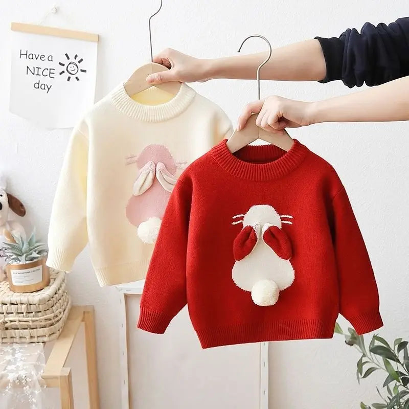 132A-Pull Fille en Maille avec Motif Lapin - Automne & Hiver