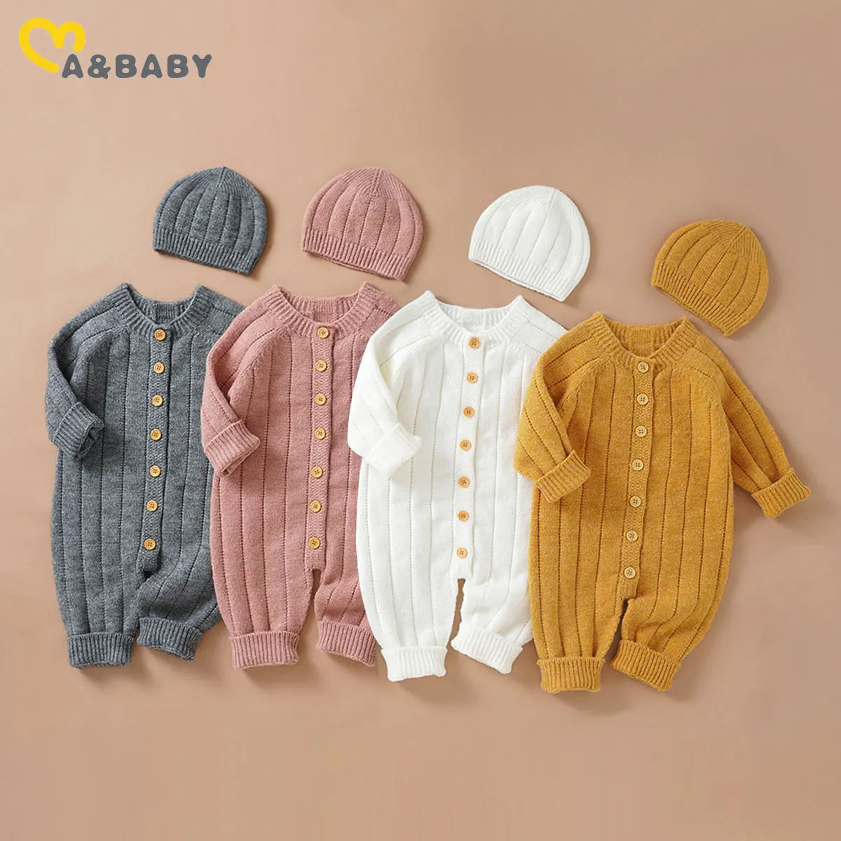 095-Rompers Tricoté avec Bonnet pour Bébé - Élégance et Confort pour les Petits