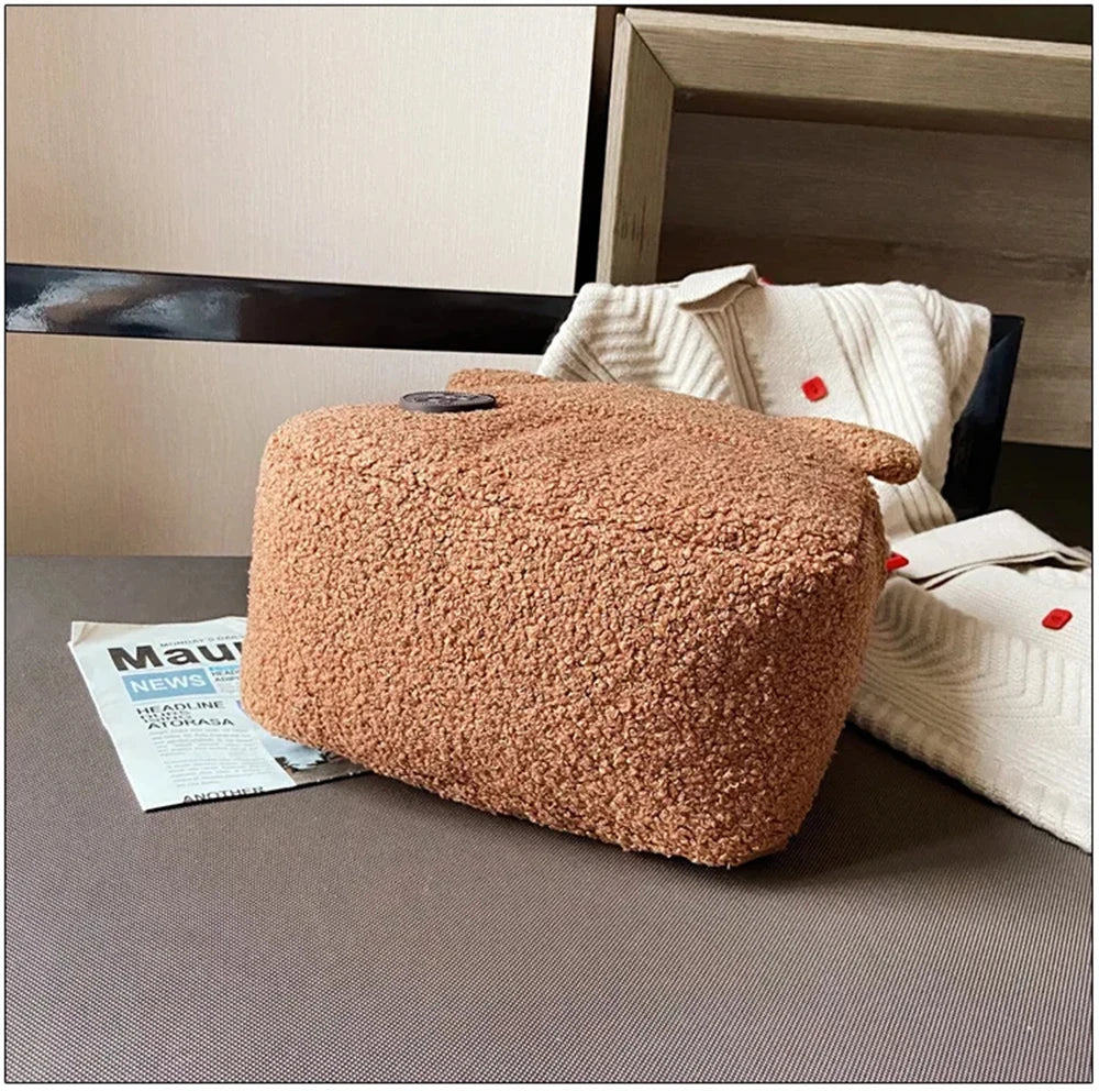 889B-Sac à Dos Mignon en Laine d'Agneau avec Oreilles d'Ours – Petit Sac Doux pour Filles