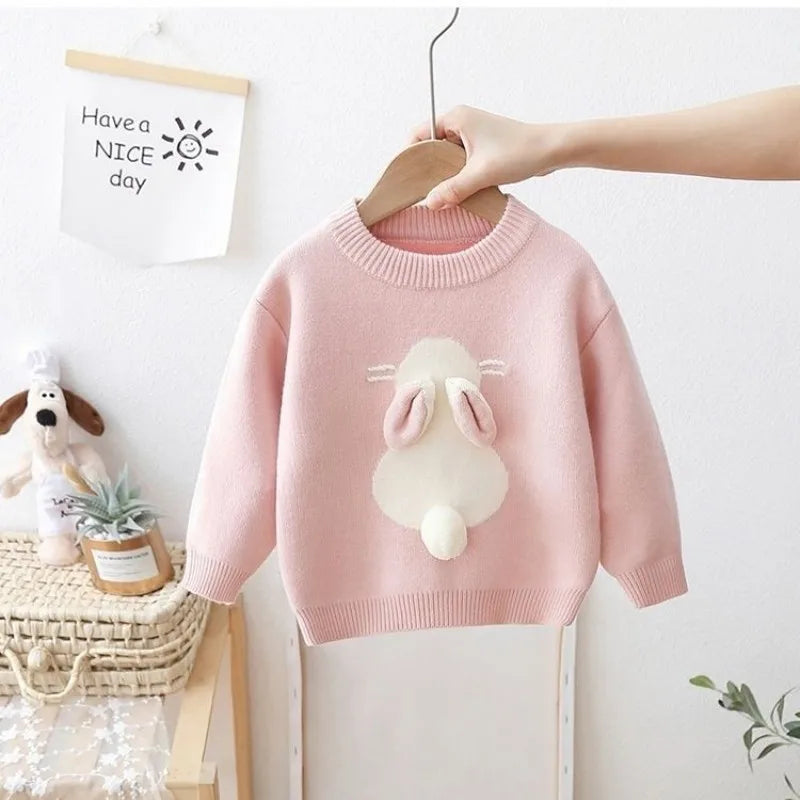132A-Pull Fille en Maille avec Motif Lapin - Automne & Hiver