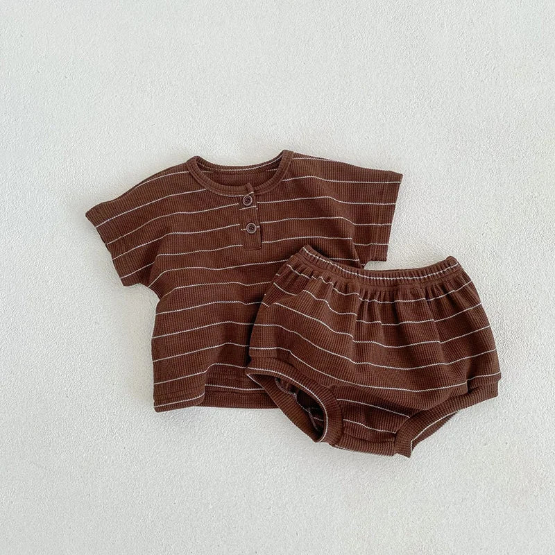 105-Ensemble Estival Bébé - T-shirt Rayé et Bloomer - 2 Pièces Unisexe