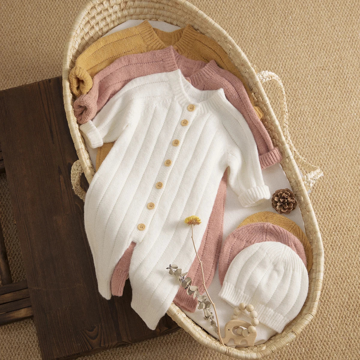 095-Rompers Tricoté avec Bonnet pour Bébé - Élégance et Confort pour les Petits
