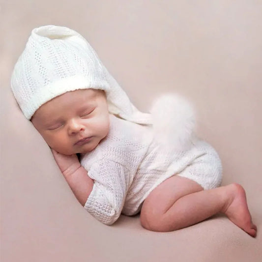 030- Ensemble de Photographie pour Nouveau-Nés Ylsteed - Salopette Tricotée avec Chapeau Pompom