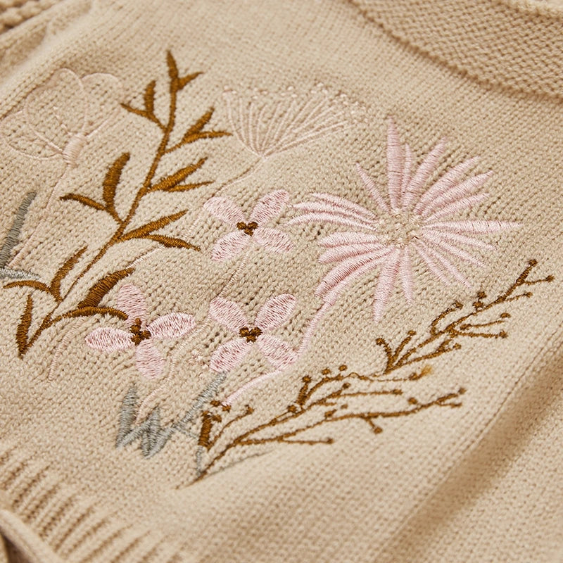 107e-Combinaison Tricotée à Fleurs pour Bébé Fille - Romper Hiver et Automne