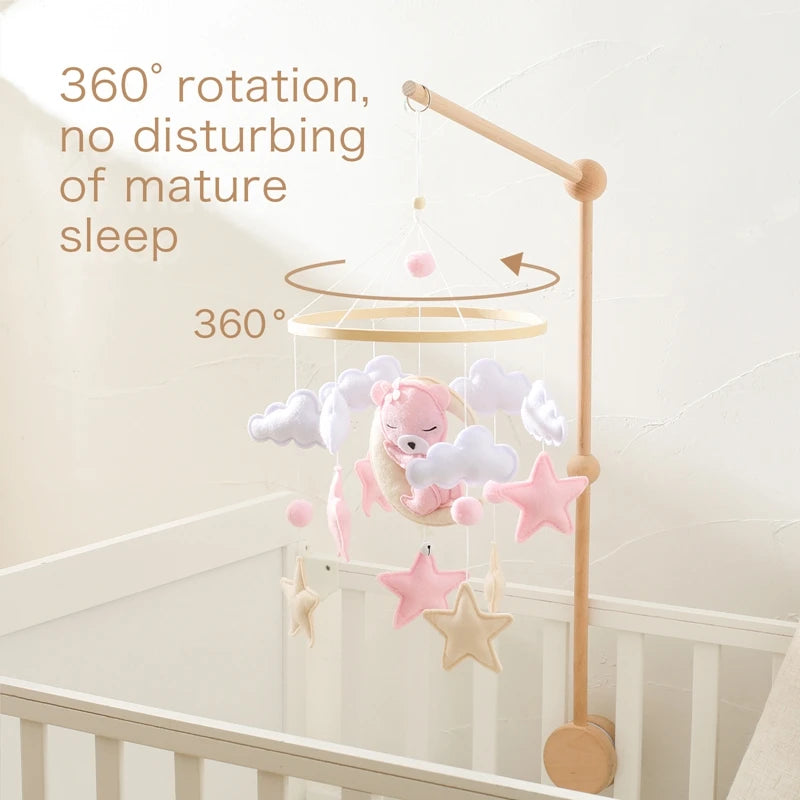 588B-Mobile de Lit Bébé en Bois – Jouets Animaux en Feutre