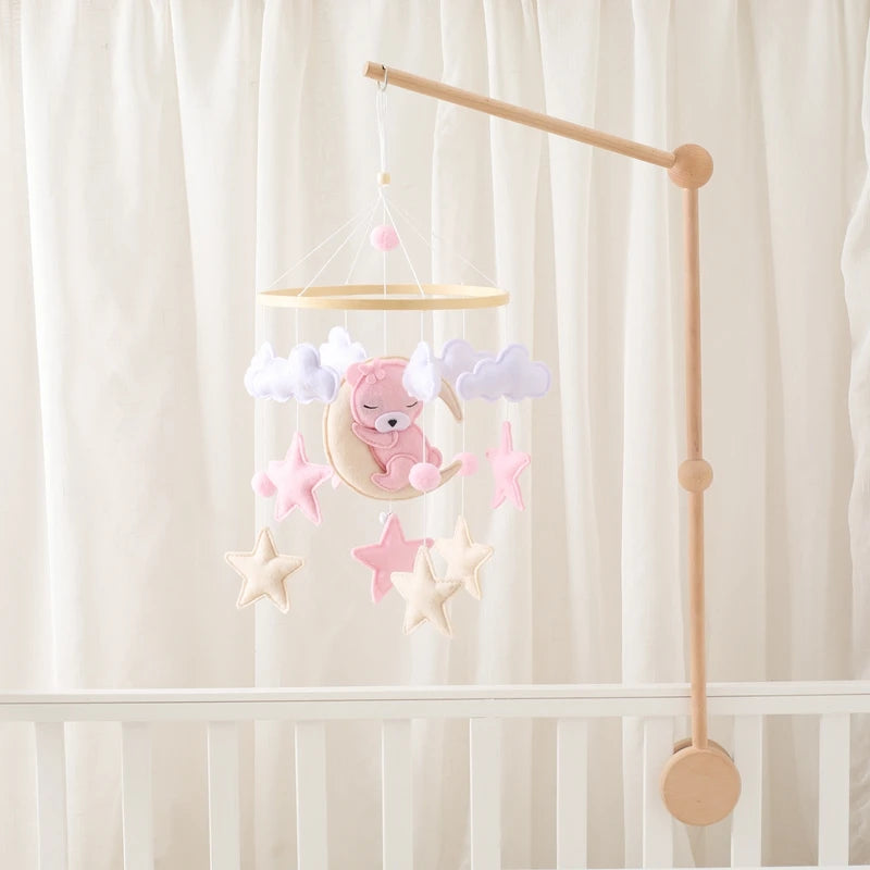 588B-Mobile de Lit Bébé en Bois – Jouets Animaux en Feutre