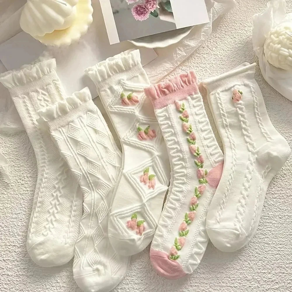 945-Chaussettes Récupérées en Dentelle - Élégance et Confort pour l’Automne et l’Hiver