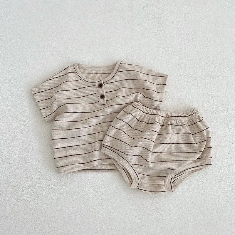 105-Ensemble Estival Bébé - T-shirt Rayé et Bloomer - 2 Pièces Unisexe