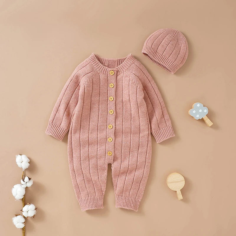 095-Rompers Tricoté avec Bonnet pour Bébé - Élégance et Confort pour les Petits