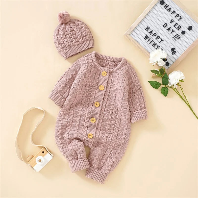 095-Rompers Tricoté avec Bonnet pour Bébé - Élégance et Confort pour les Petits