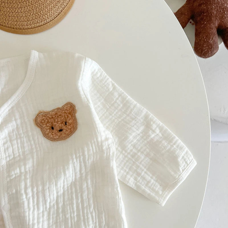 121G-Romper d'Été pour Bébé avec Chapeau – Imprimé Cerise et Ourson