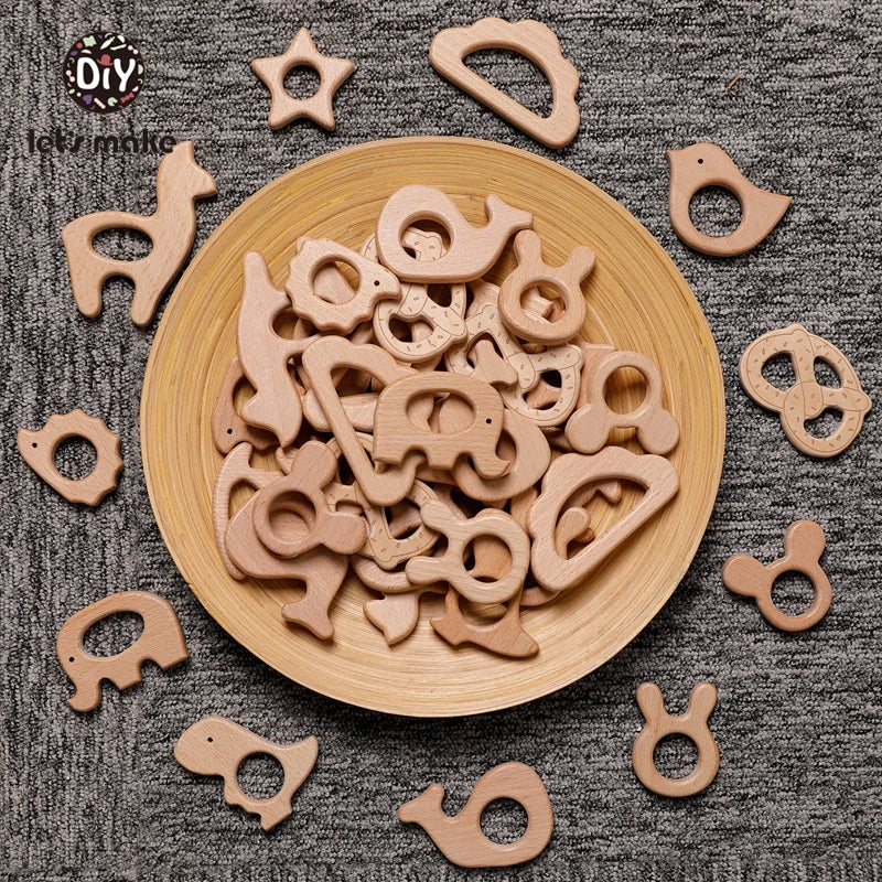 356-Cinq PCS Jouets en Bois à Mordre - Cadeau de Biberon en Bois Naturel