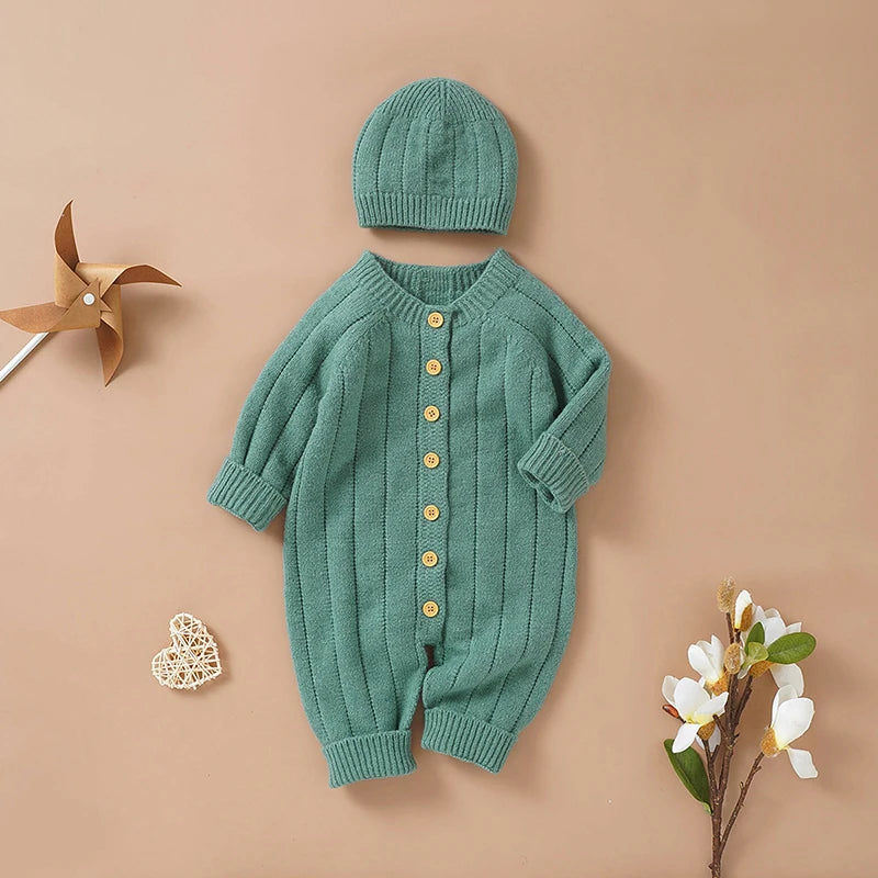 095-Rompers Tricoté avec Bonnet pour Bébé - Élégance et Confort pour les Petits