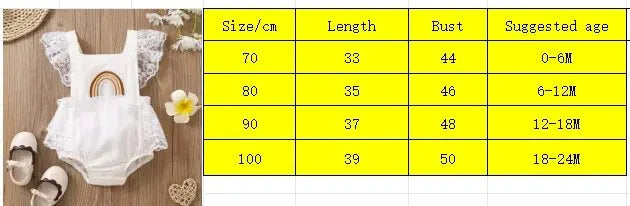 107W-Rompers en Dentelle avec Écusson Arc-en-Ciel pour Bébé