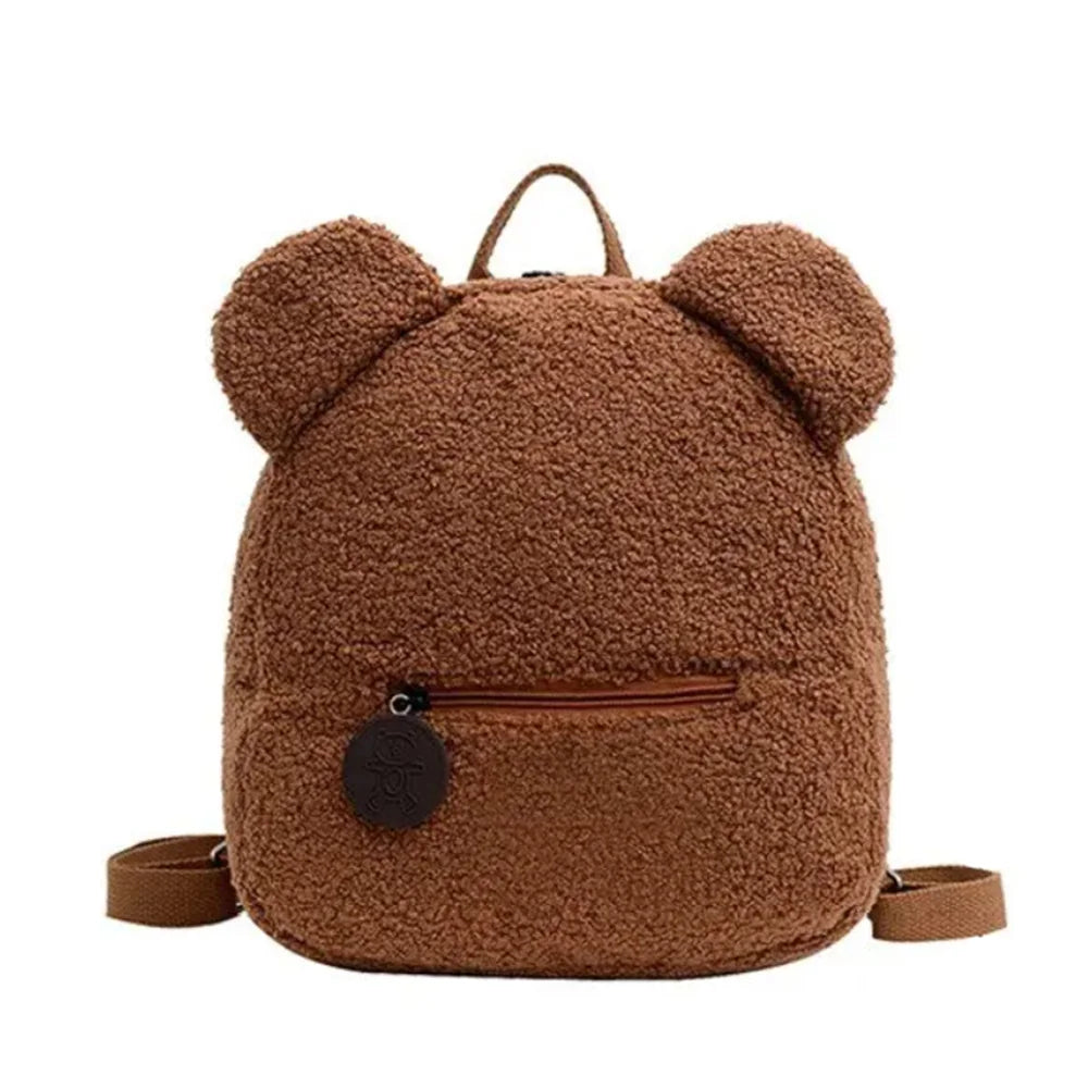 889B-Sac à Dos Mignon en Laine d'Agneau avec Oreilles d'Ours – Petit Sac Doux pour Filles
