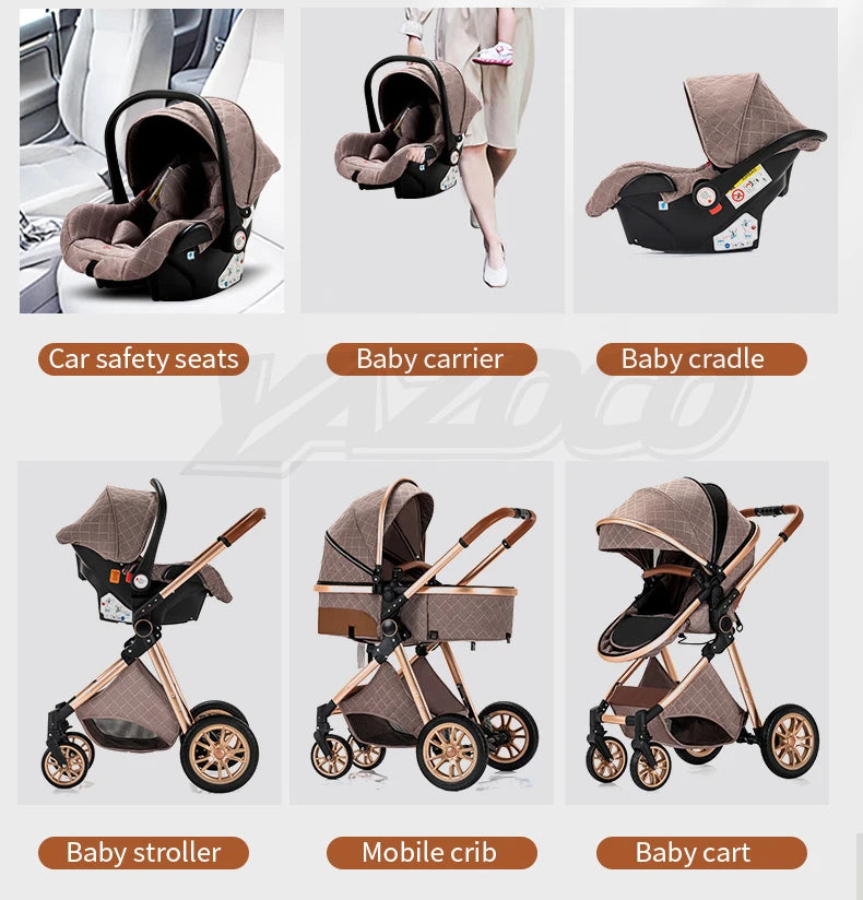 803-Poussette Luxe YAZOCO V9 3-en-1 - Élégance et Confort pour Bébé