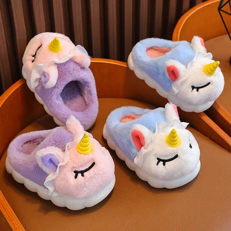 256A-Chaussons en Peluche pour Enfants - Licorne Amusante et Confortable