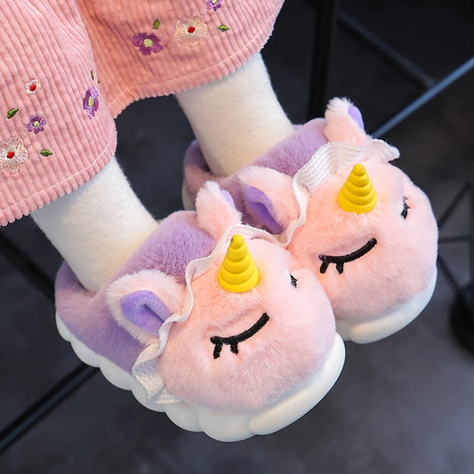 256A-Chaussons en Peluche pour Enfants - Licorne Amusante et Confortable