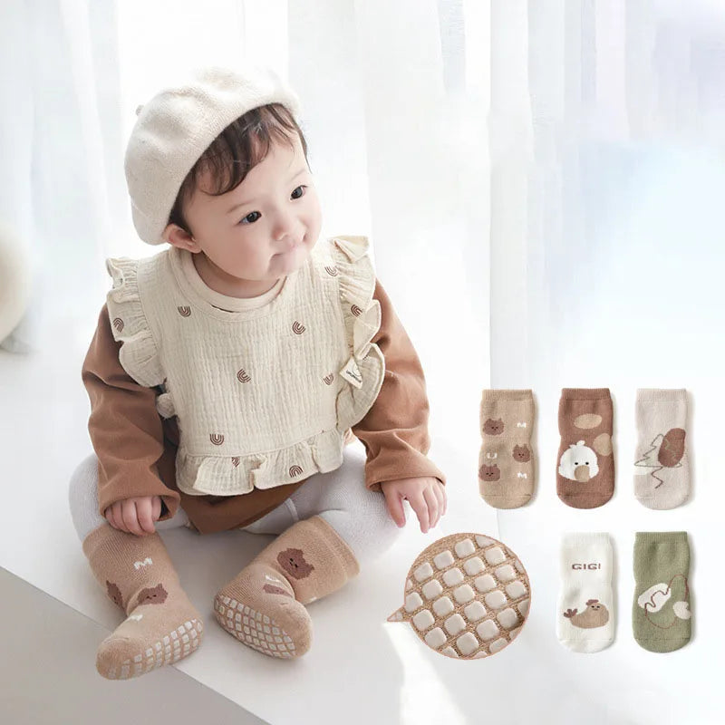 267B- Chaussettes d'Hiver pour Bébé - Lot de 5 Paires Antidérapantes
