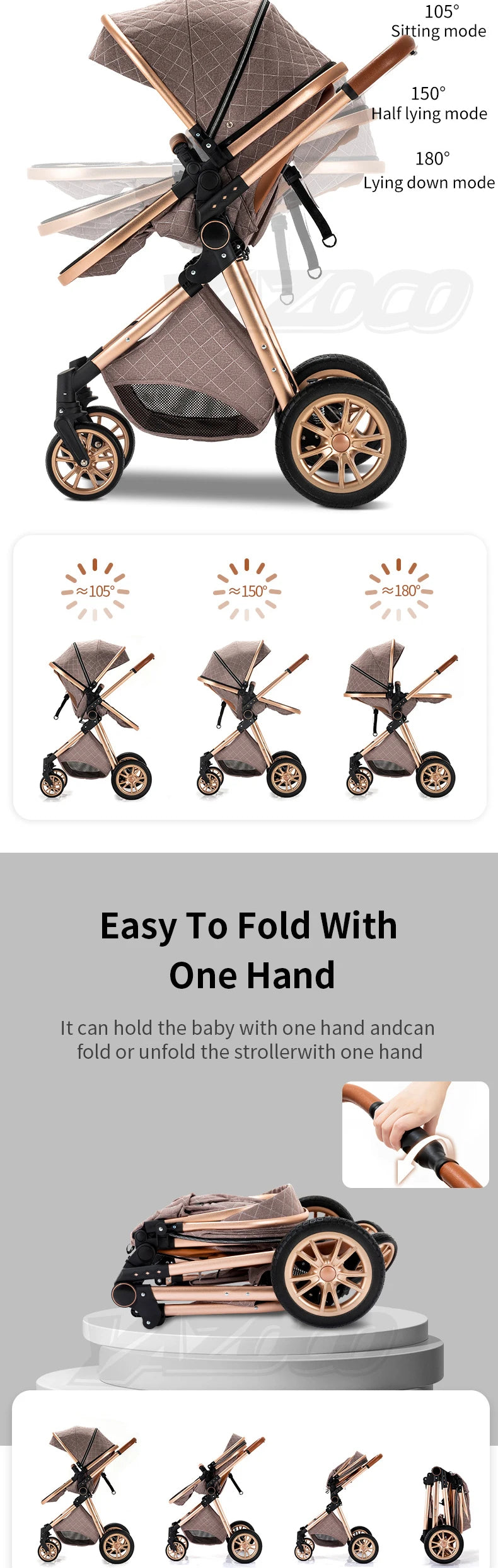 803-Poussette Luxe YAZOCO V9 3-en-1 - Élégance et Confort pour Bébé