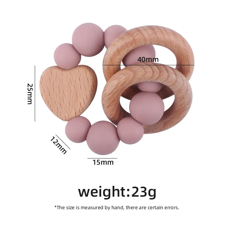 355-Nouveaux Produits pour Bébé en Bois de Hêtre - Jouet de Dentition en Silicone et Bois de Hêtre en Forme de Cœur