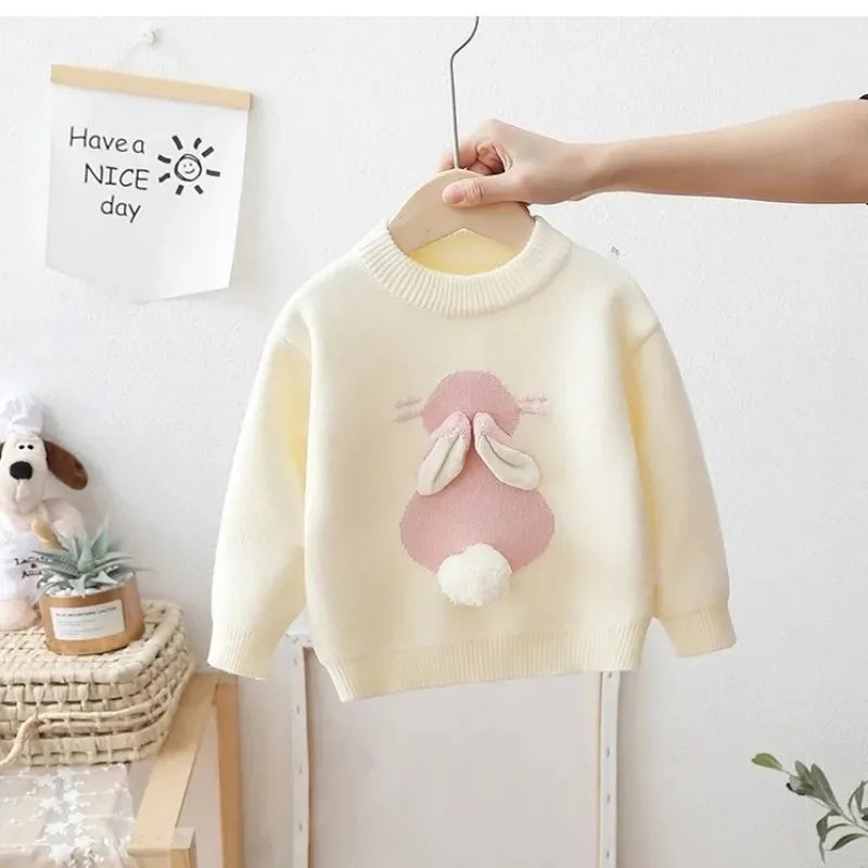 132A-Pull Fille en Maille avec Motif Lapin - Automne & Hiver