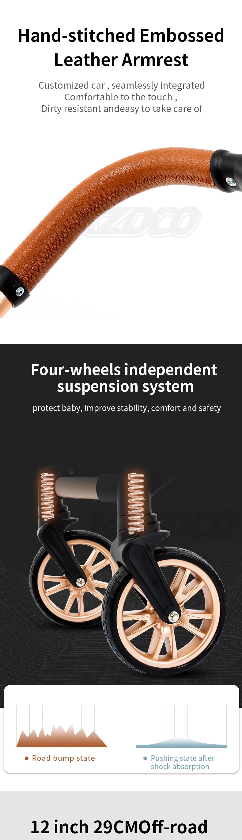 803-Poussette Luxe YAZOCO V9 3-en-1 - Élégance et Confort pour Bébé