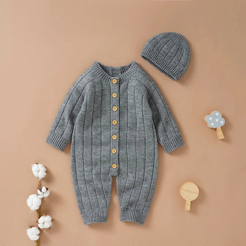 095-Rompers Tricoté avec Bonnet pour Bébé - Élégance et Confort pour les Petits