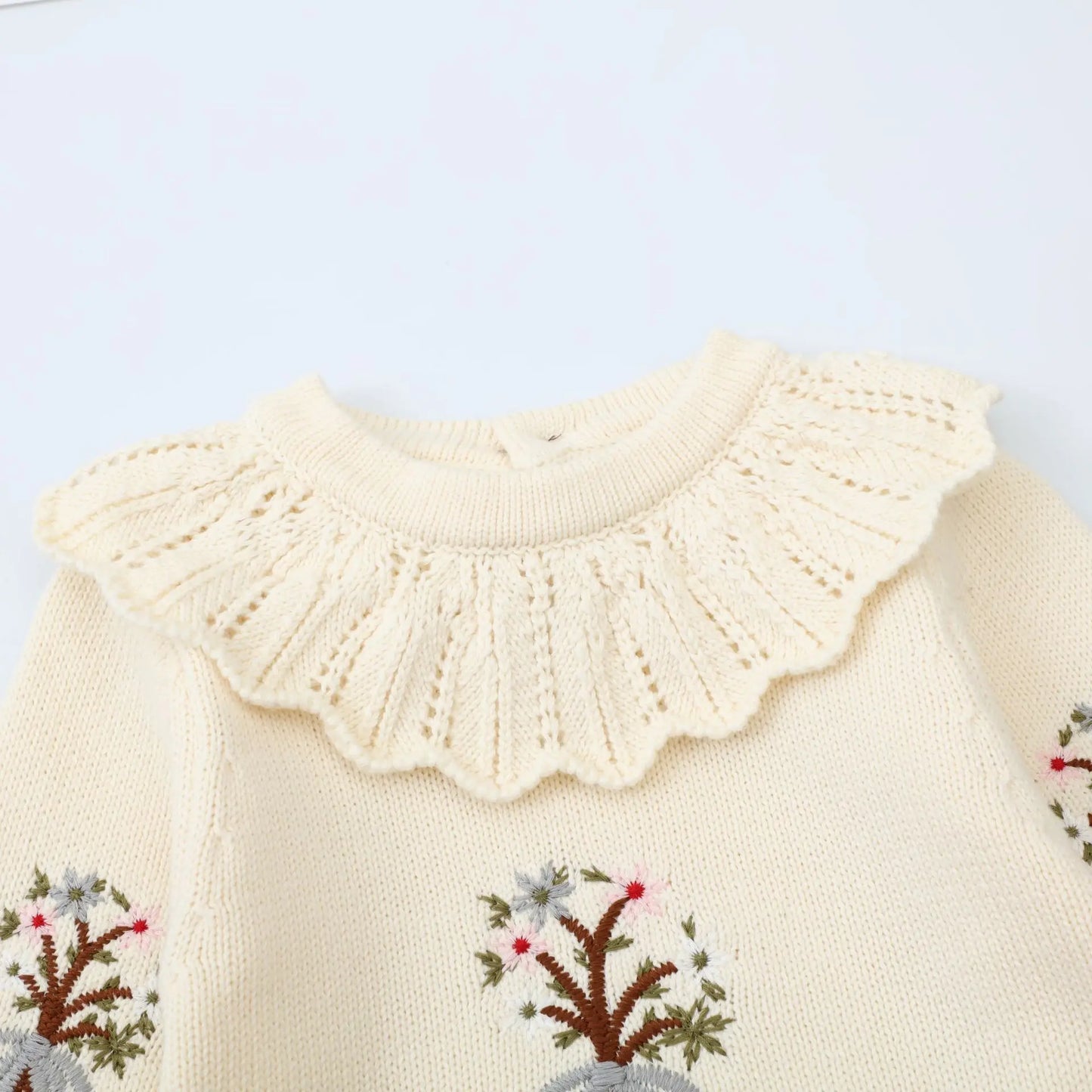 107b-Infant Baby Girls Long Sleeve Sweet Embroidered Knit Jumpsuit - Collection Printemps/Automne