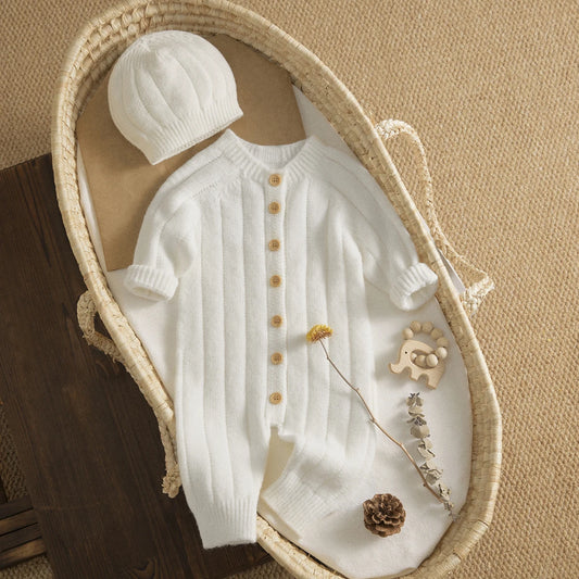 095-Rompers Tricoté avec Bonnet pour Bébé - Élégance et Confort pour les Petits