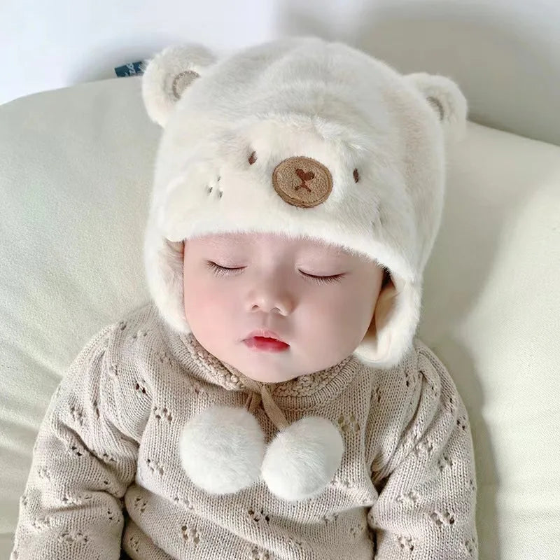 268-Bonnet Hiver Douillet Bébé avec Protection Oreilles et Pompon