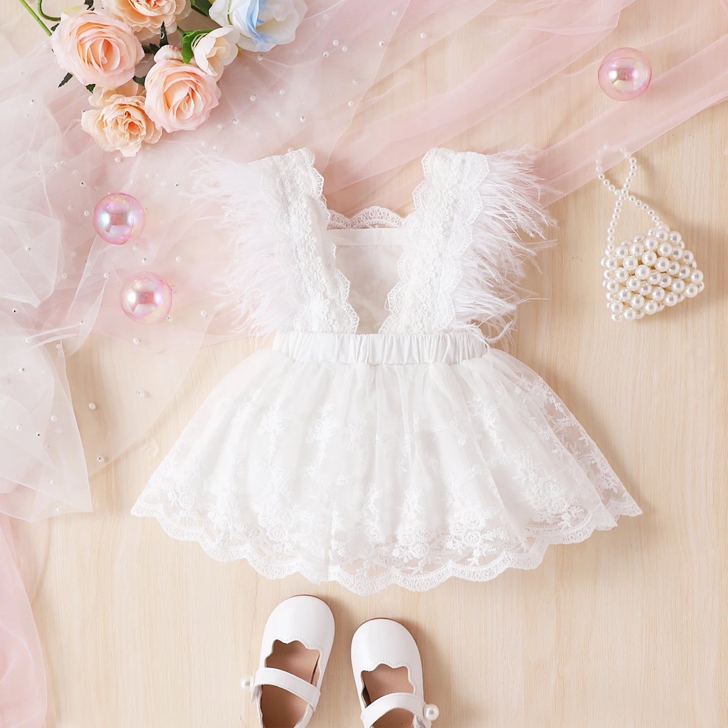 107T-Robe Princesse en Plumes pour Fille