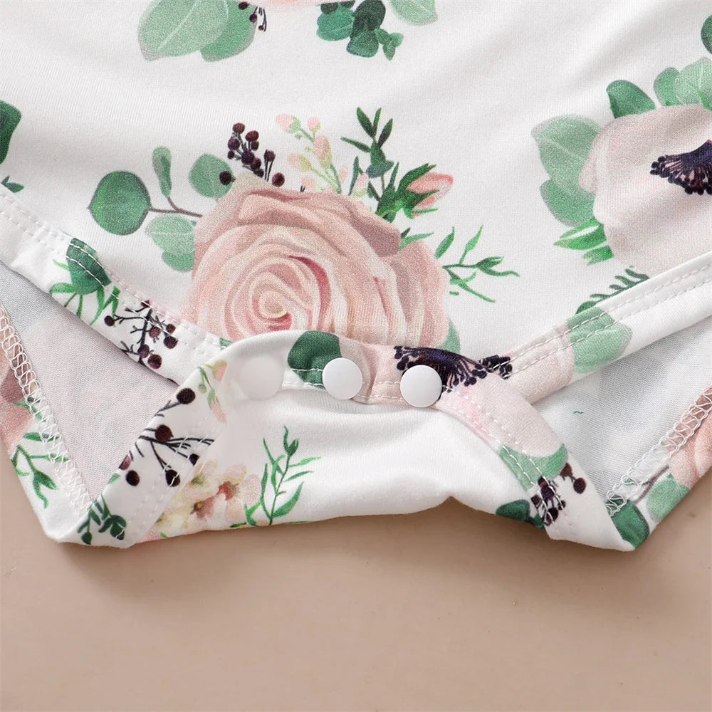 113B-Ensemble 3 Pièces pour Bébé Fille - Floral, Printemps & Automne