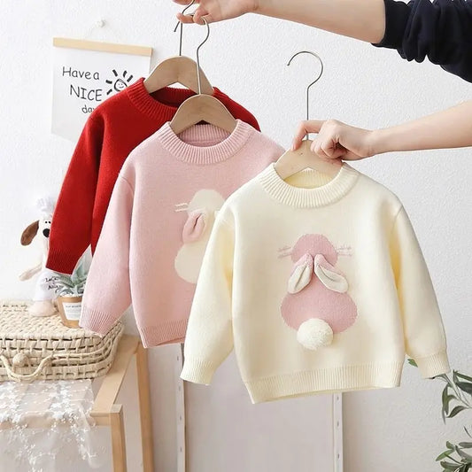 132A-Pull Fille en Maille avec Motif Lapin - Automne & Hiver