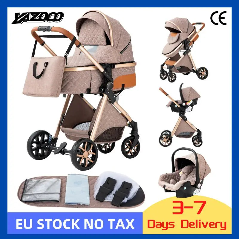 803-Poussette Luxe YAZOCO V9 3-en-1 - Élégance et Confort pour Bébé