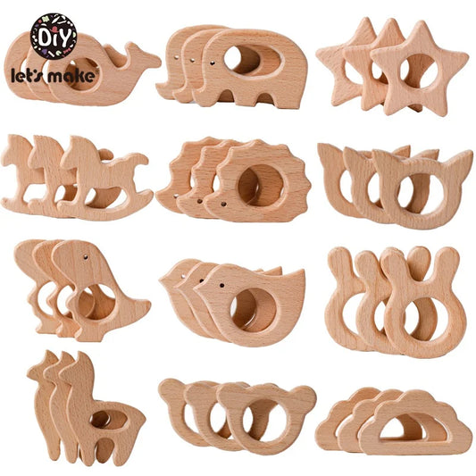 356-Cinq PCS Jouets en Bois à Mordre - Cadeau de Biberon en Bois Naturel