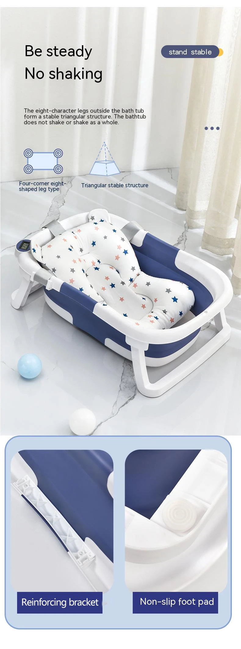 484B-Baignoire Pliante en Silicone pour Bébé – Système de Détection de Température en Temps Réel