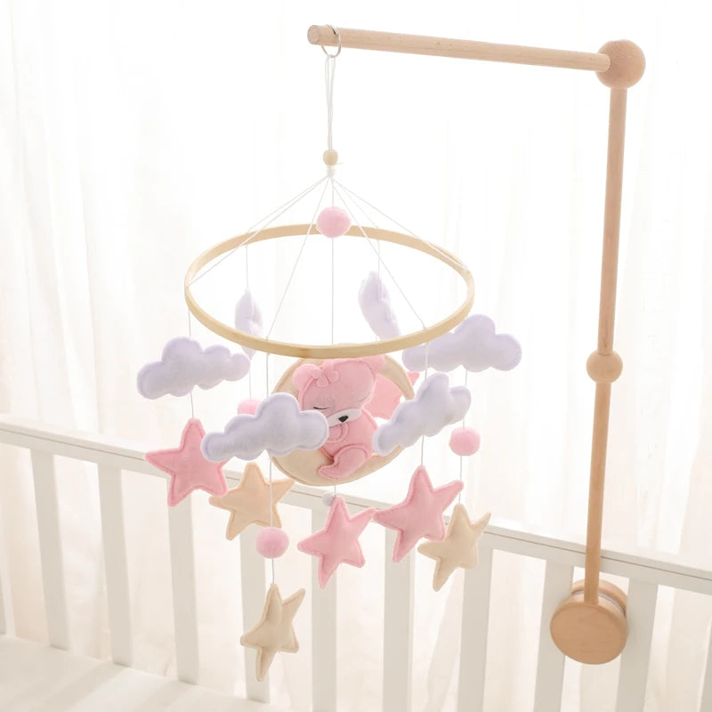 588B-Mobile de Lit Bébé en Bois – Jouets Animaux en Feutre