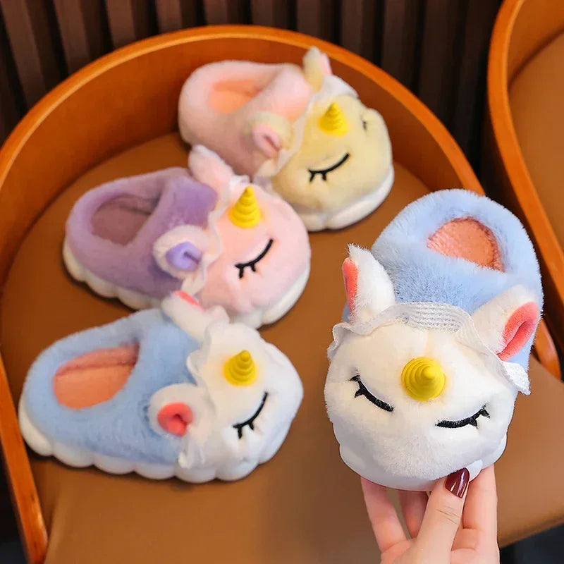 256A-Chaussons en Peluche pour Enfants - Licorne Amusante et Confortable