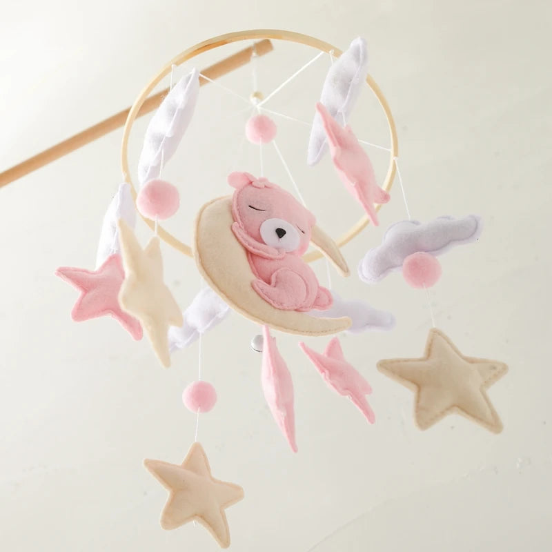 588B-Mobile de Lit Bébé en Bois – Jouets Animaux en Feutre