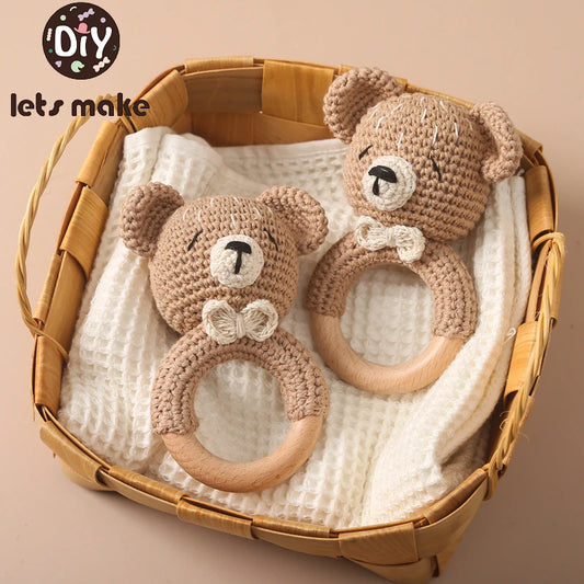 360-Une pc Hochet Animal Crochet et Anneau de Dentition en Bois - Bracelet Apaisant pour Bébé