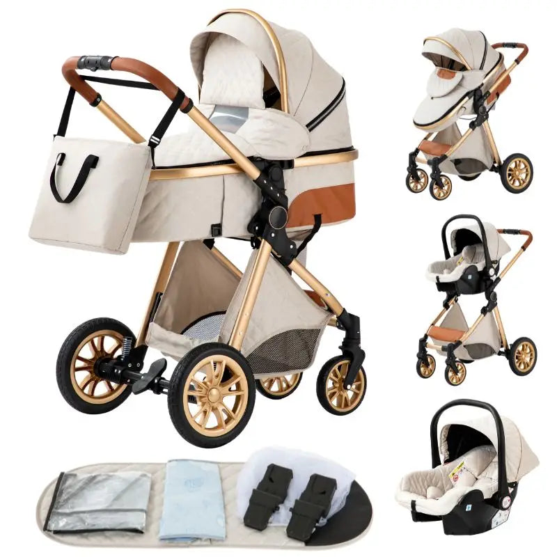 803-Poussette Luxe YAZOCO V9 3-en-1 - Élégance et Confort pour Bébé