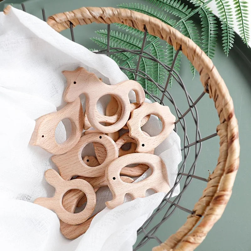 356-Cinq PCS Jouets en Bois à Mordre - Cadeau de Biberon en Bois Naturel